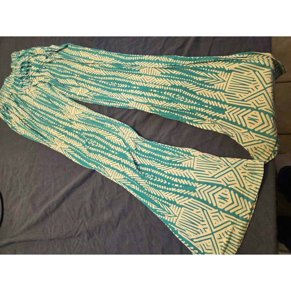 Mossimo Supply Co. Women's Flare Pants Blue White Geometric Stretch Sz S